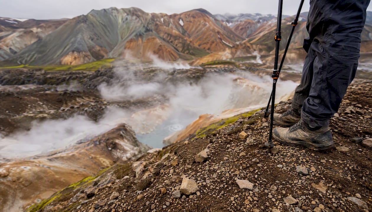 Rhyolite mountains and geothermal steam at Landmannalaugar