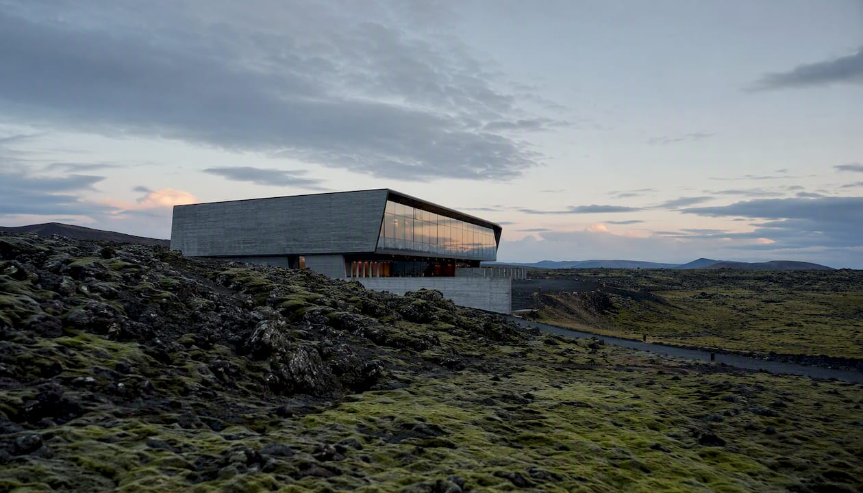 LAVA Centre building amid volcanic landscape