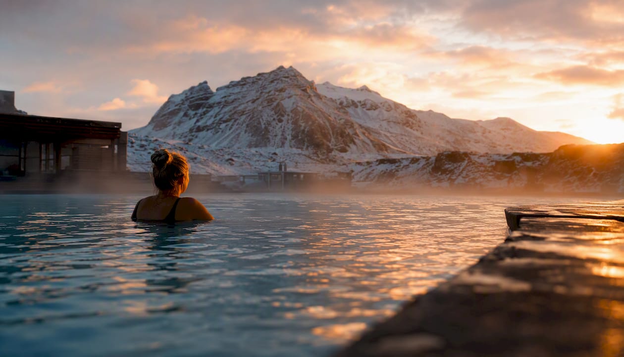 Geothermal pool with mountain view in Iceland