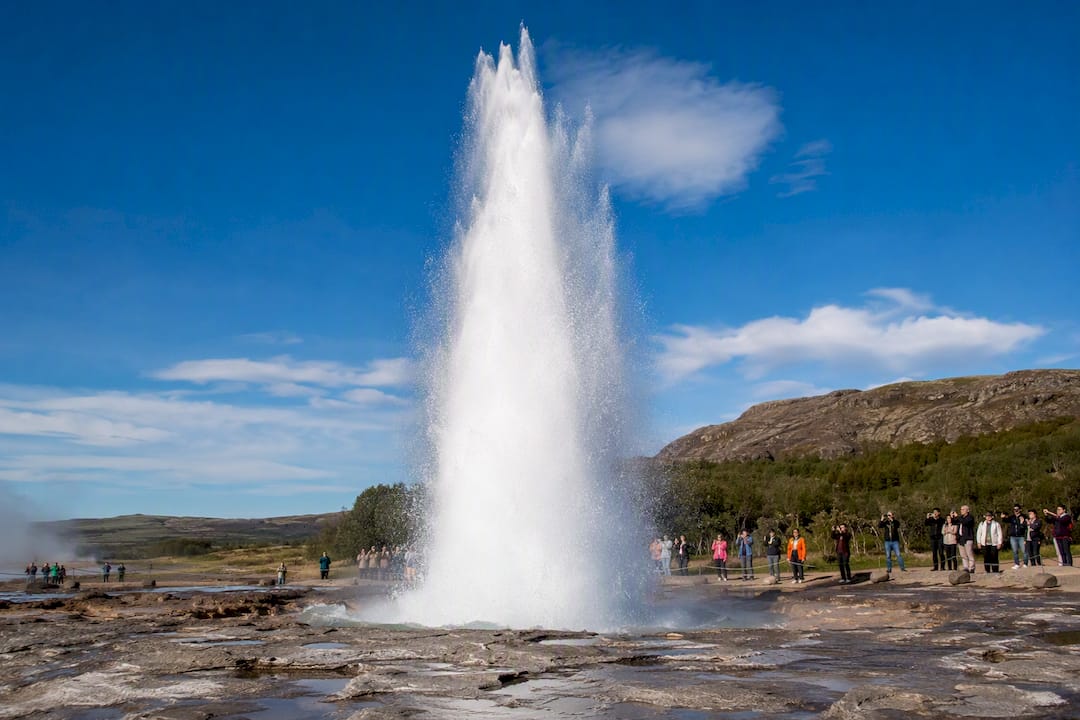 Eruption of Strokkur geyser in Iceland