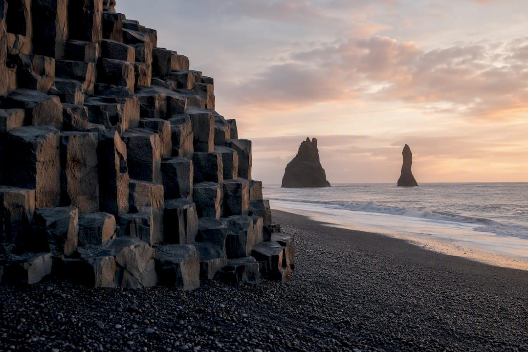 Basalt columns and sea stacks at Reynisfjara beach