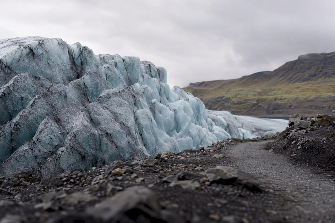 View of Sólheimajökull glacier tongue from parking