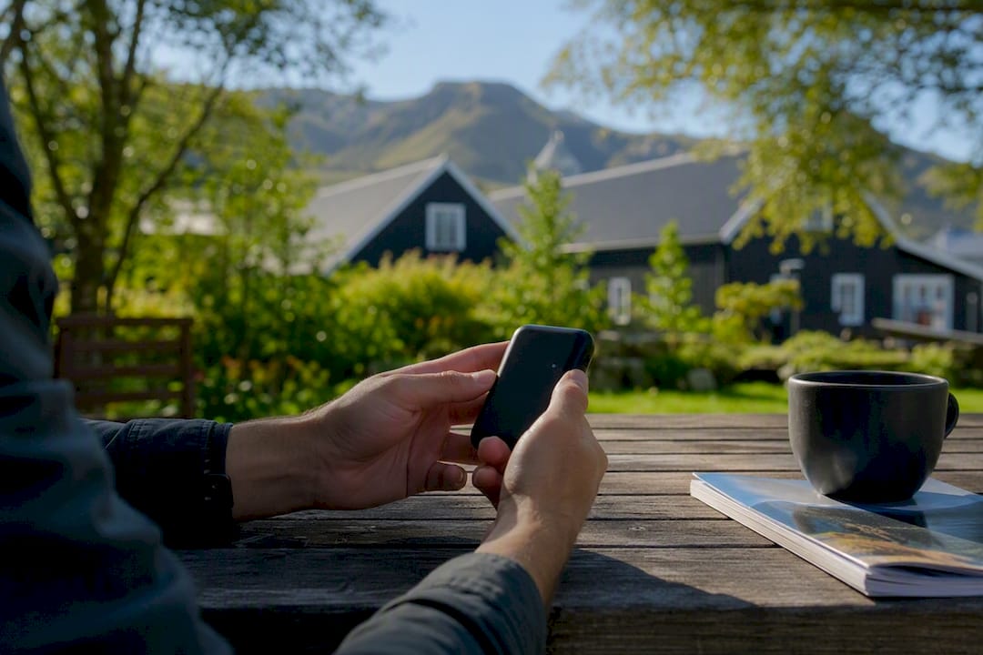 Hands setting up pocket Wi-Fi device outdoors