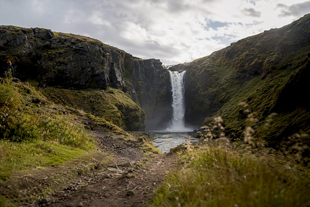 Icelandic waterfall stop along south coast road