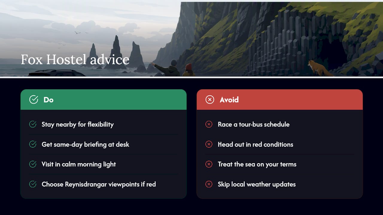 Fox Hostel's Local Take on Visiting Reynisfjara — overview diagram