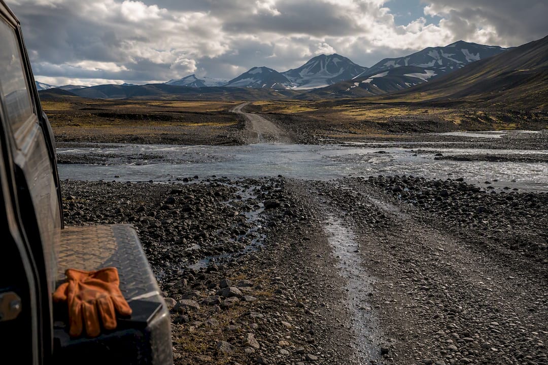 Icelandic F-road approaching a glacial river ford
