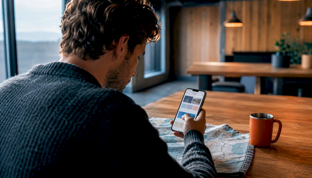 Traveler comparing hostel booking options