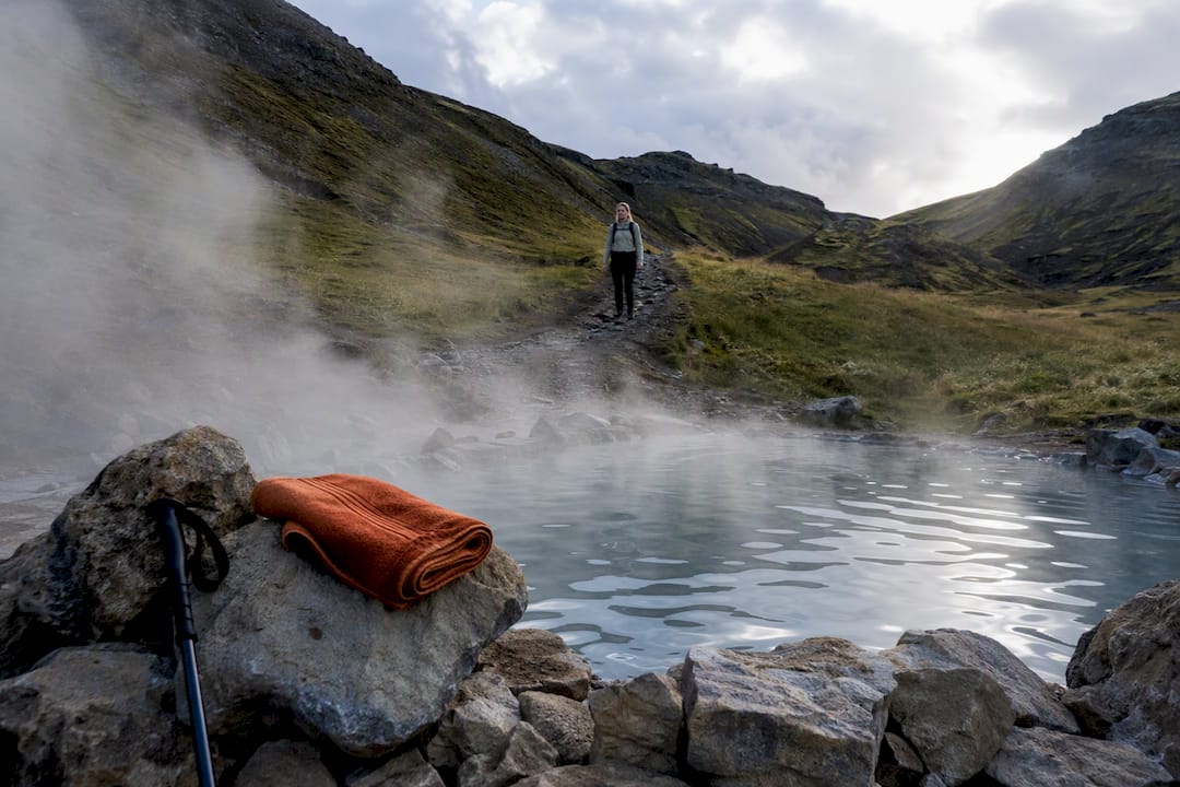 Steaming hot spring in Reykjadalur valley