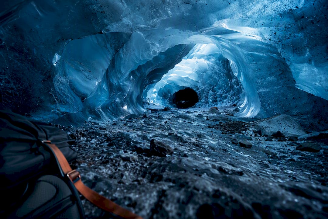 Blue ice cave inside Vatnajökull glacier