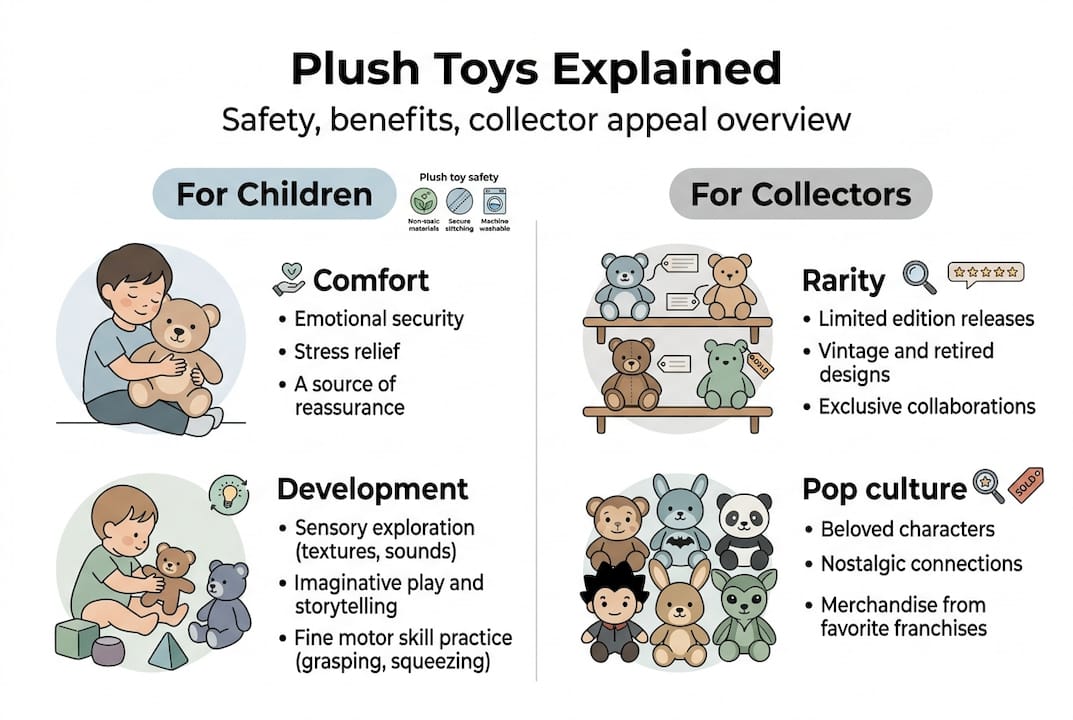 Infographic covering plush toy safety and appeal