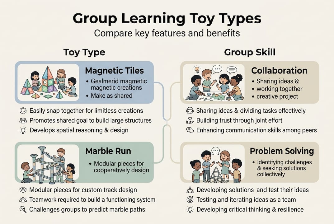 Infographic comparing group learning toy types