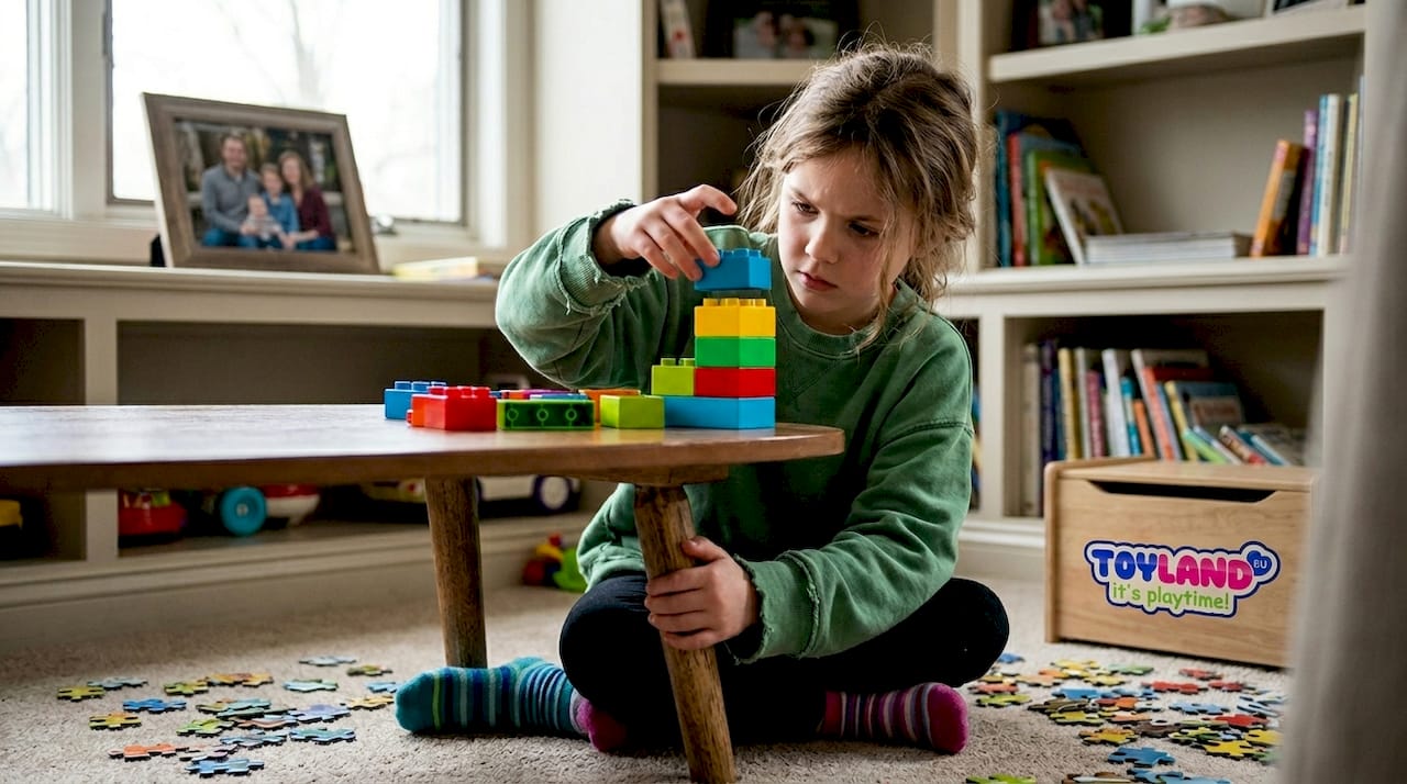 Child stacking blocks to develop motor skills