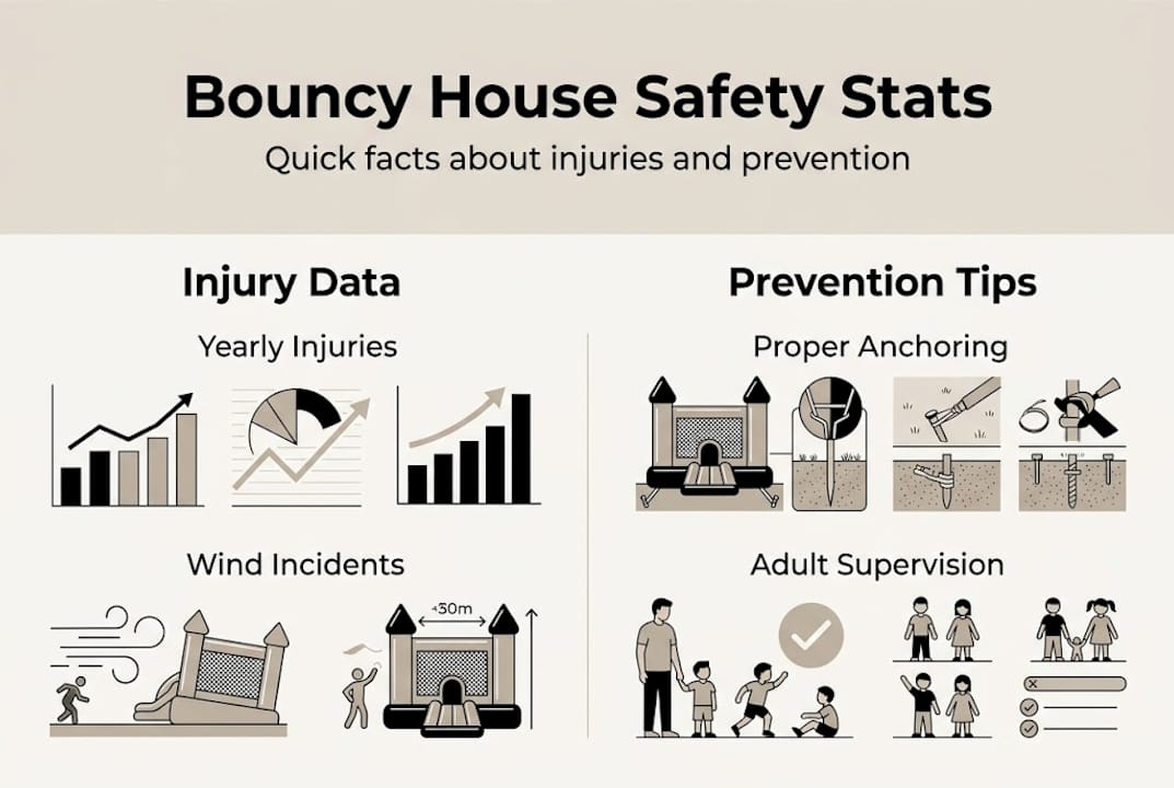 Infographic with bouncy house injury stats and tips