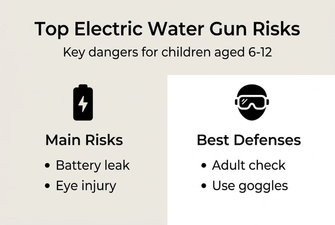 Infographic with electric water gun risks and safety tips