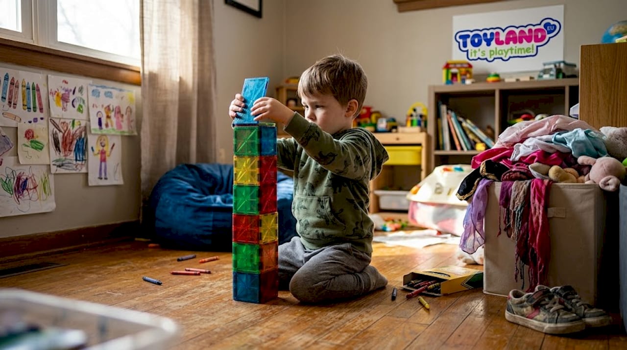 Preschooler building with magnetic blocks