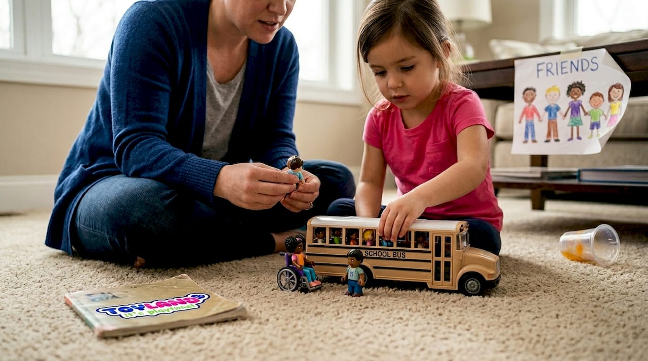 Parent and child using diversity toy together