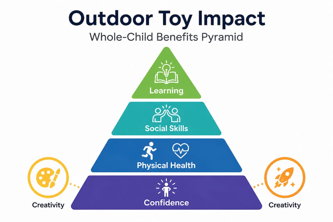 Hierarchy infographic of outdoor toy benefits