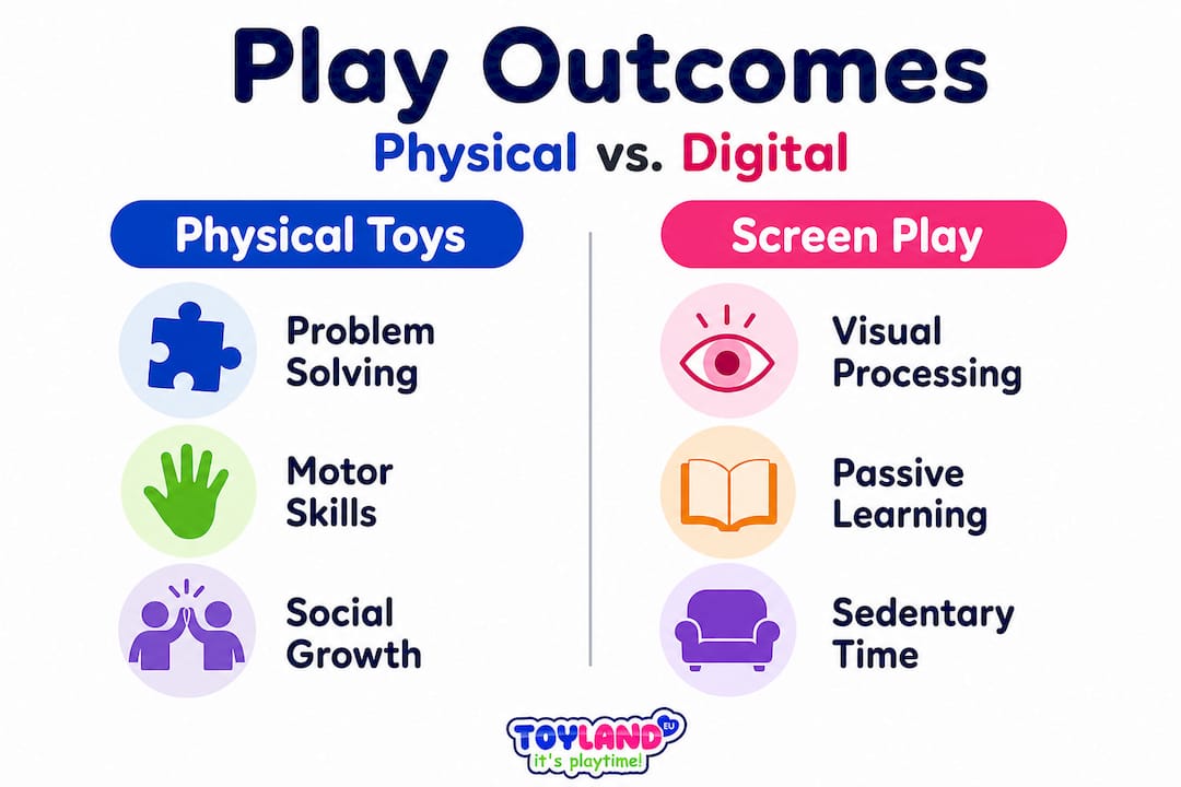 Infographic comparing outcomes: toys versus screens