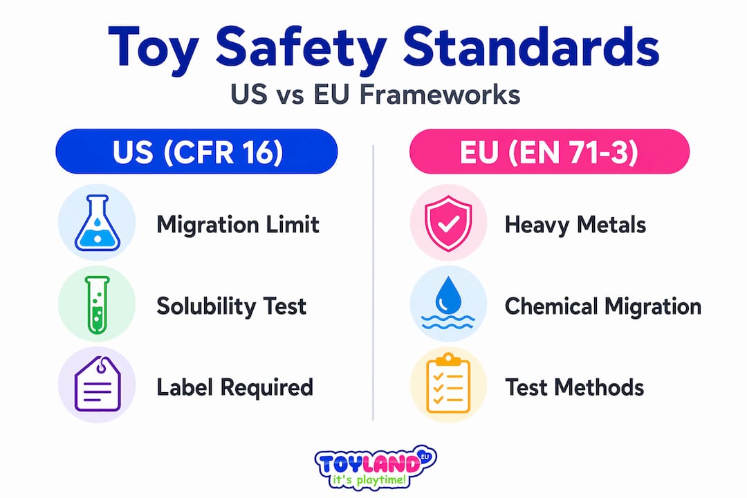 Infographic comparing US and EU toy safety standards