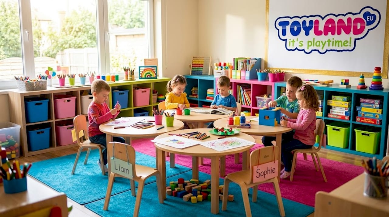 Preschool tables arranged for collaborative play