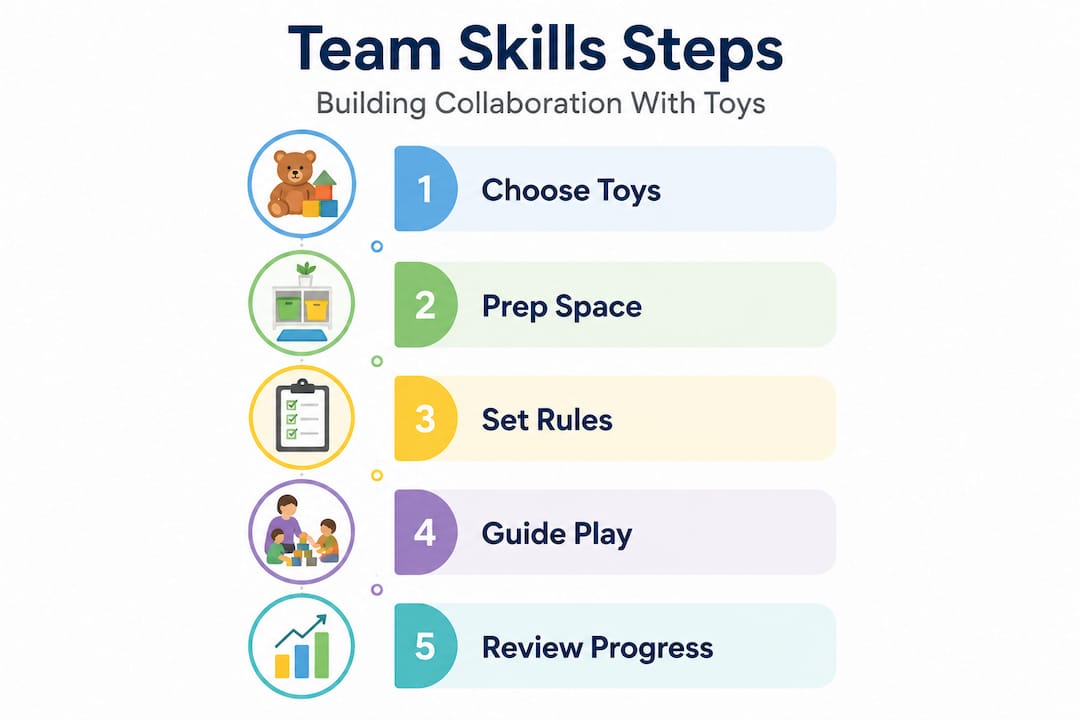 Infographic shows steps for building team skills with toys
