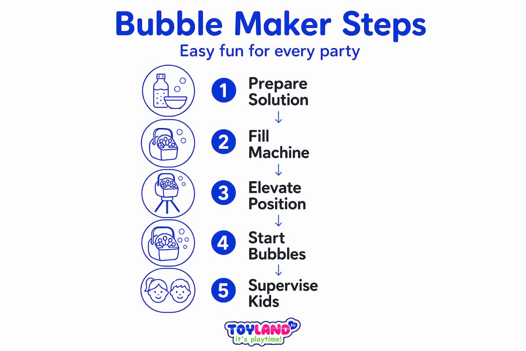 Bubble maker operation steps infographic