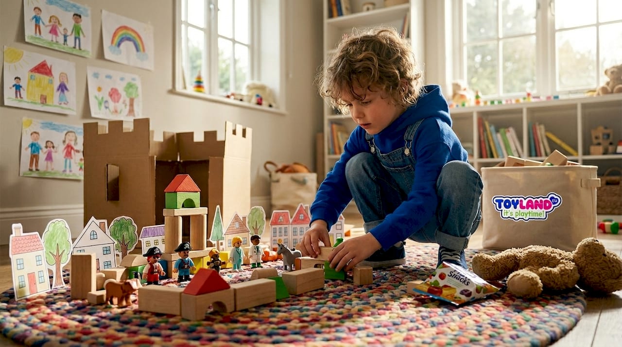 Child doing imaginative play with mixed toys