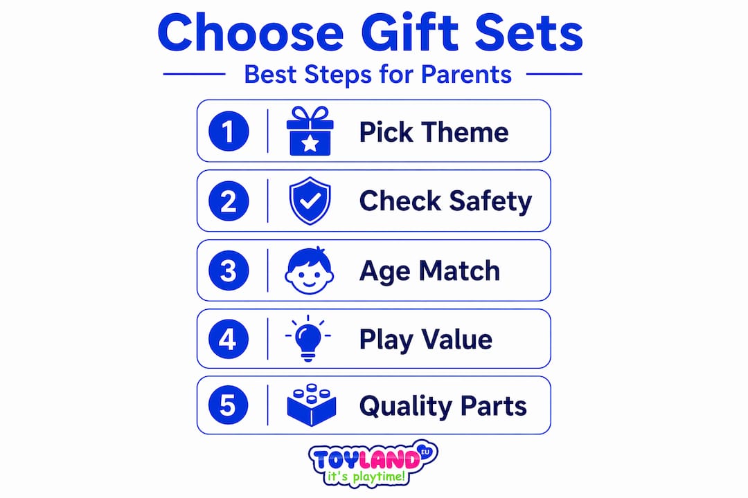Infographic with steps for choosing gift set toys