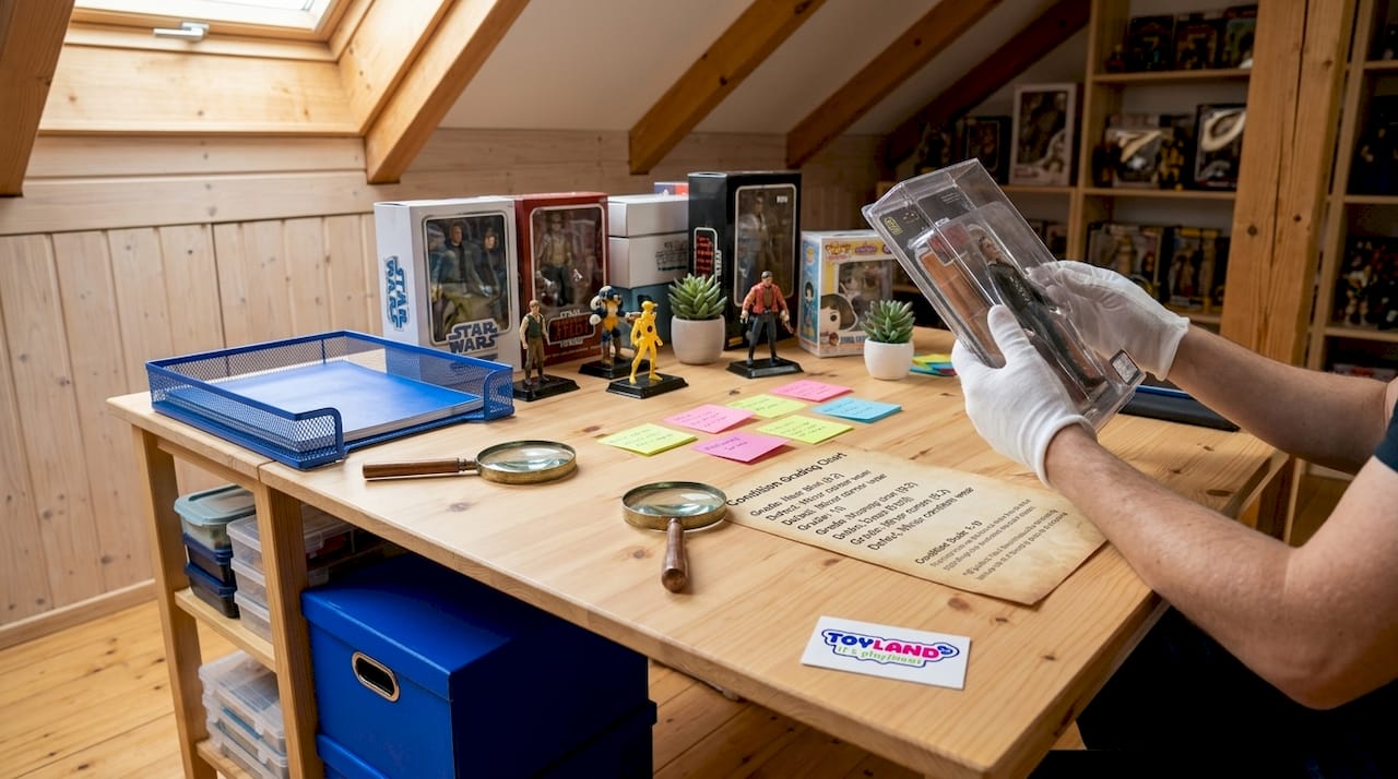Collector examining mint condition collectible toy