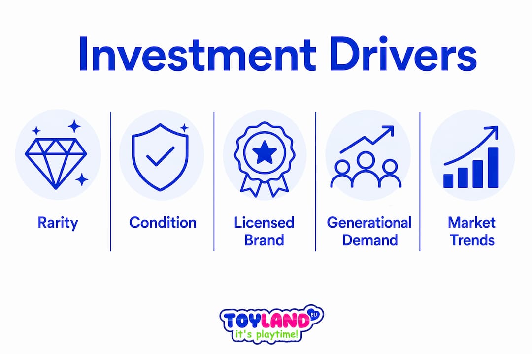 Infographic showing investment drivers for collectible toys