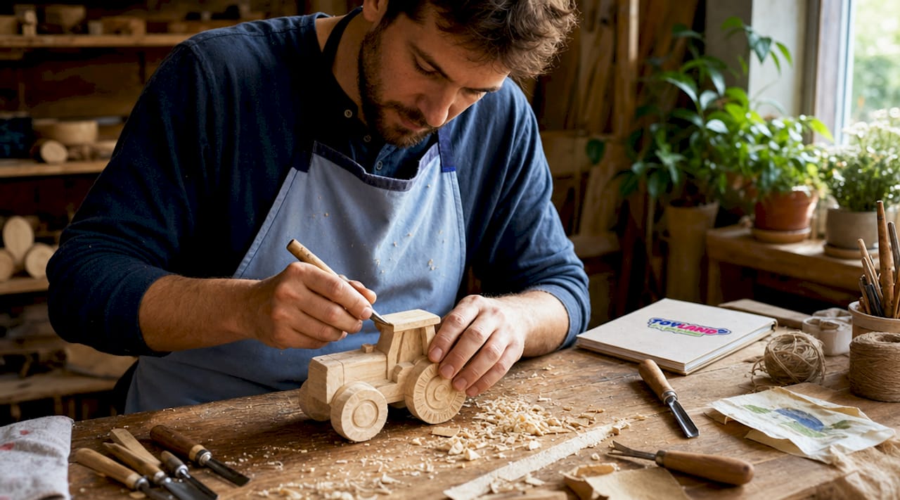Hands crafting wooden eco-friendly toy