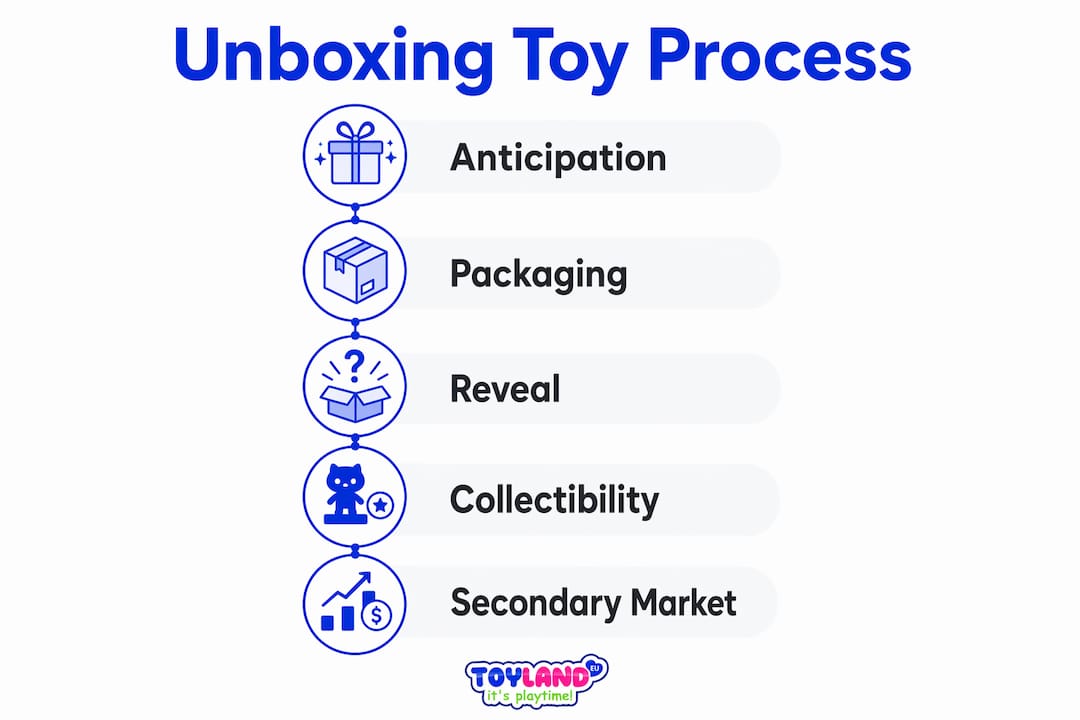 Infographic showing key stages of unboxing toy experience and business strategy