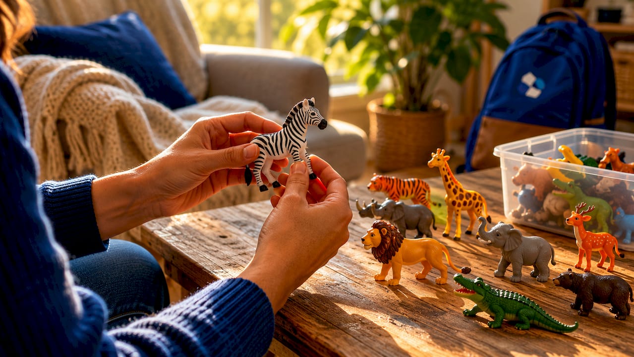 Hands inspecting plastic animal toy for safety