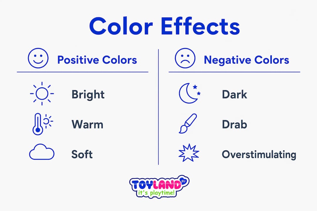 Infographic comparing positive and negative color effects on children