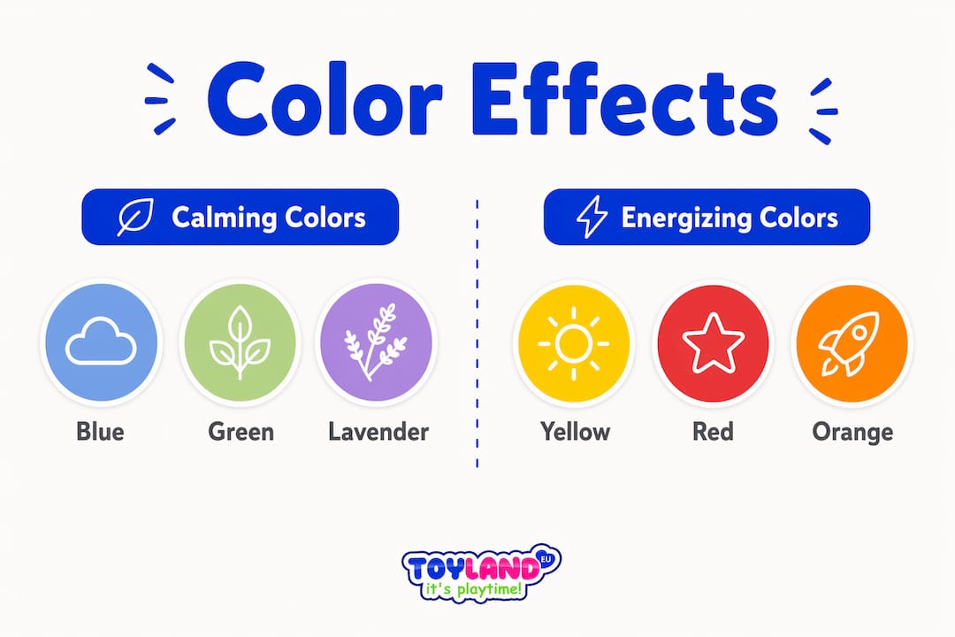Infographic showing calming versus energizing colors for kids