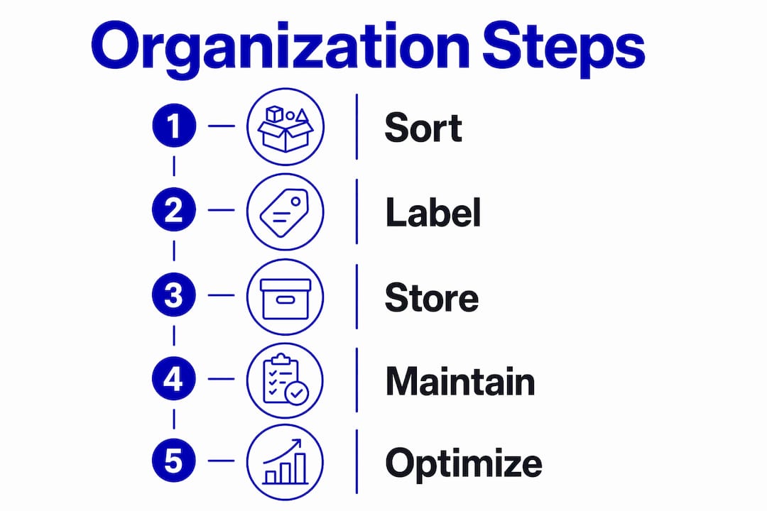 Infographic outlining small parts organizer steps