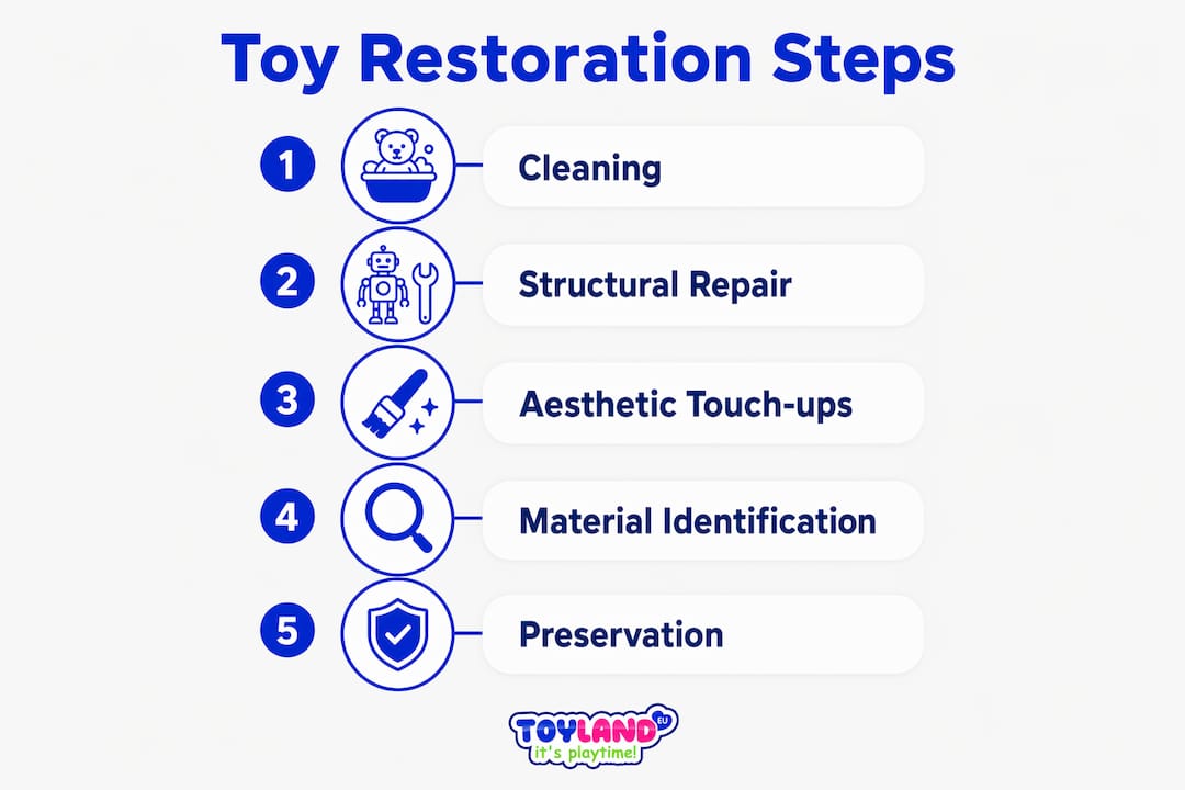 Infographic illustrating toy restoration steps