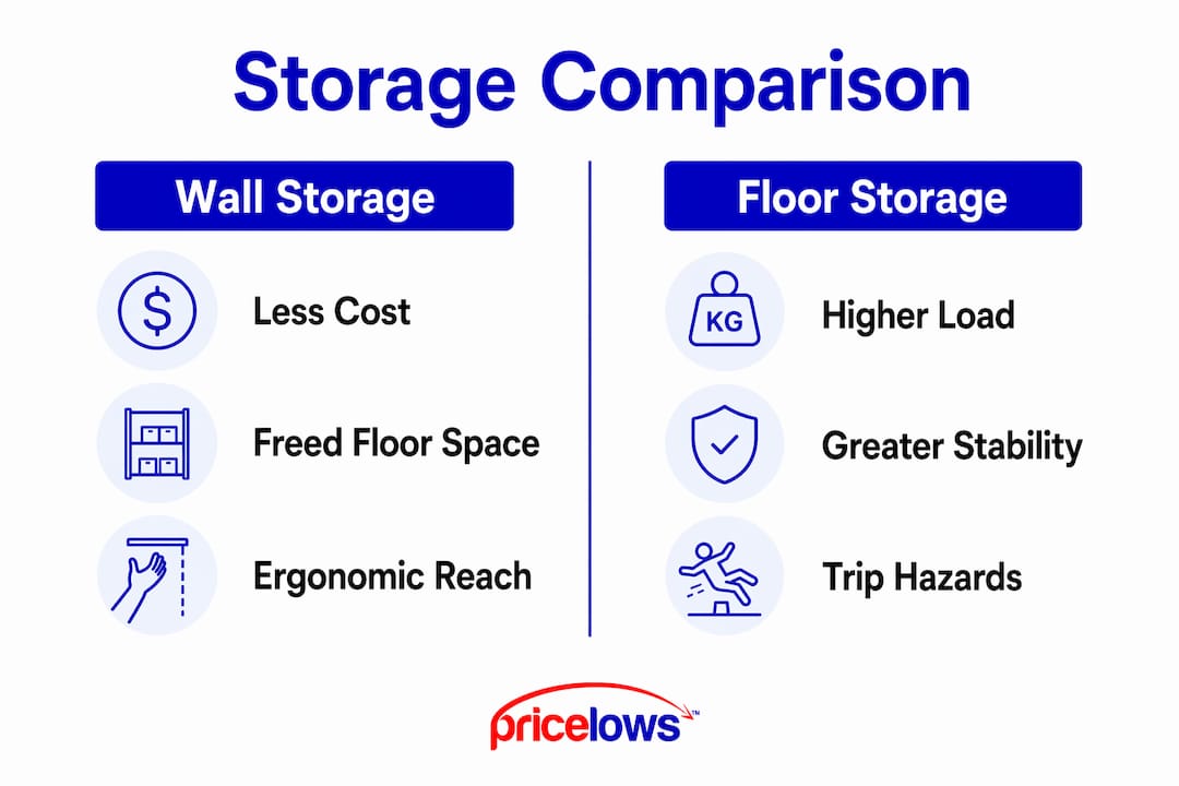 Infographic comparing wall and floor storage benefits
