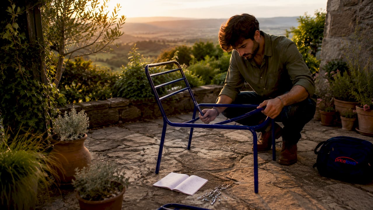 Hands assembling durable outdoor furniture on deck