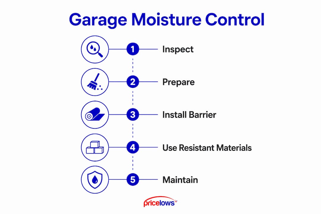 Infographic detailing steps of moisture control for garages