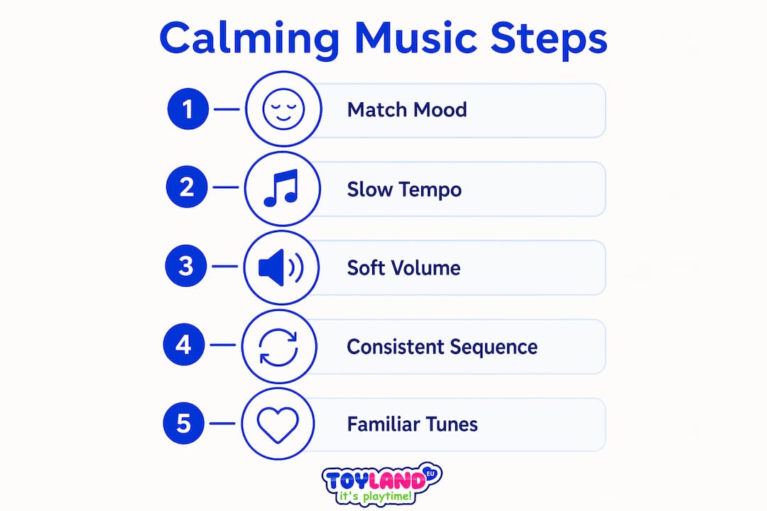 Infographic illustrating steps for calming music elements
