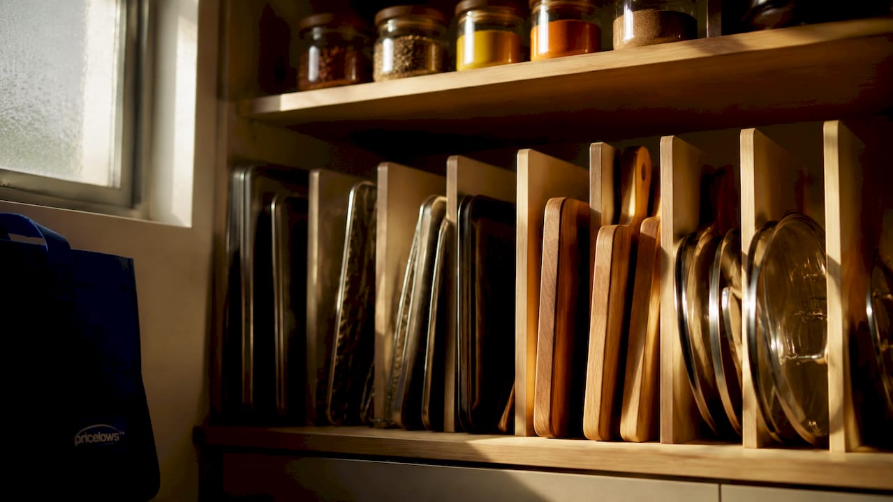 Vertical dividers organizing baking items