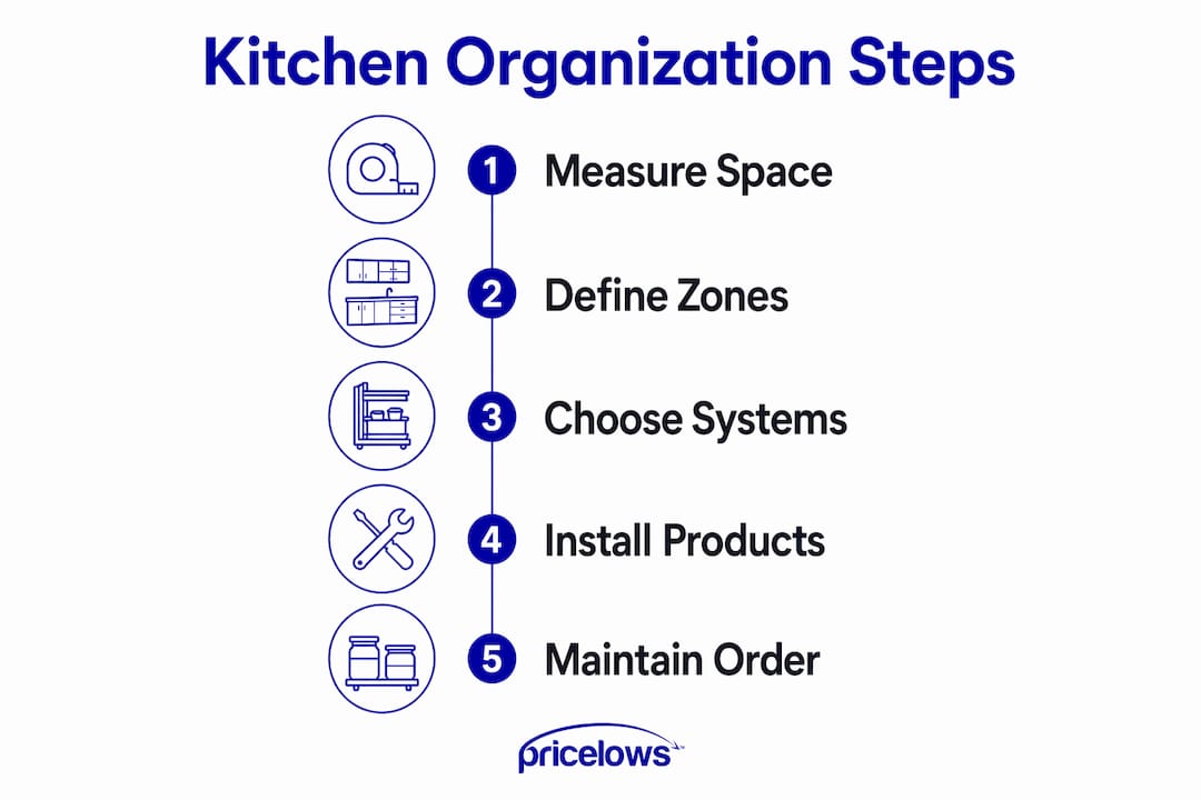 Infographic illustrating kitchen organization steps