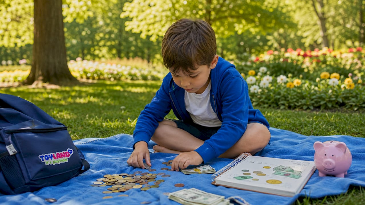 Child hands sorting allowance money