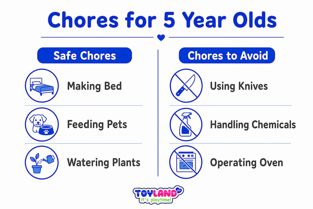 Infographic comparing safe and unsafe chores for 5 year olds
