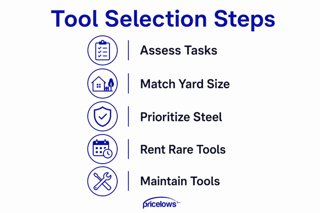 Infographic outlining key steps to select yard tools