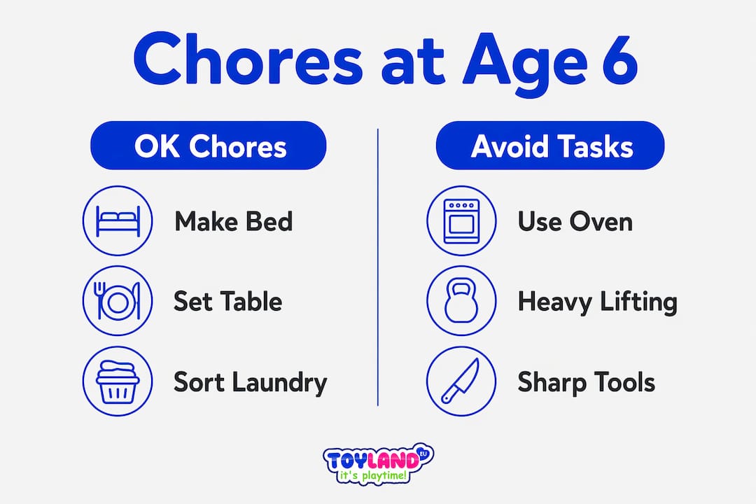 Infographic comparing chores suitable and not suitable for 6-year-olds