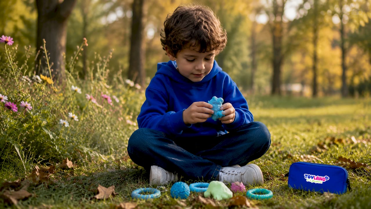 Child hands playing with anxiety sensory toys