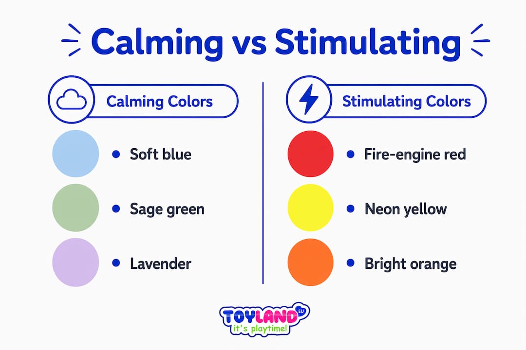 Infographic comparing calming and stimulating colors