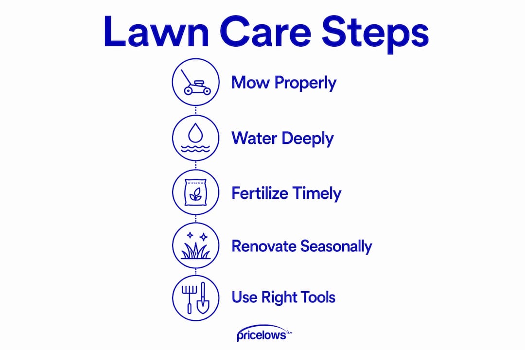 Infographic illustrating key lawn care steps